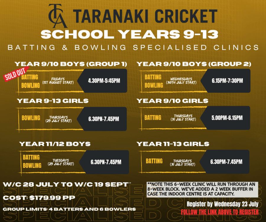 Specialised Winter Clinics - Batting and Bowling Years 9-13 Specialised Winter Clinics - Batting and Bowling Years 9-13