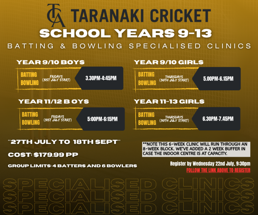 Specialised Winter Clinics - Batting and Bowling Years 9-13 Specialised Winter Clinics - Batting and Bowling Years 9-13